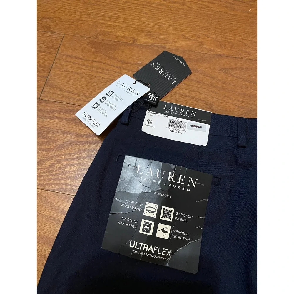 NWT Lauren Ralph Lauren Dress Pants 32x30 Navy Blue Straight Fit Ultraflex $100